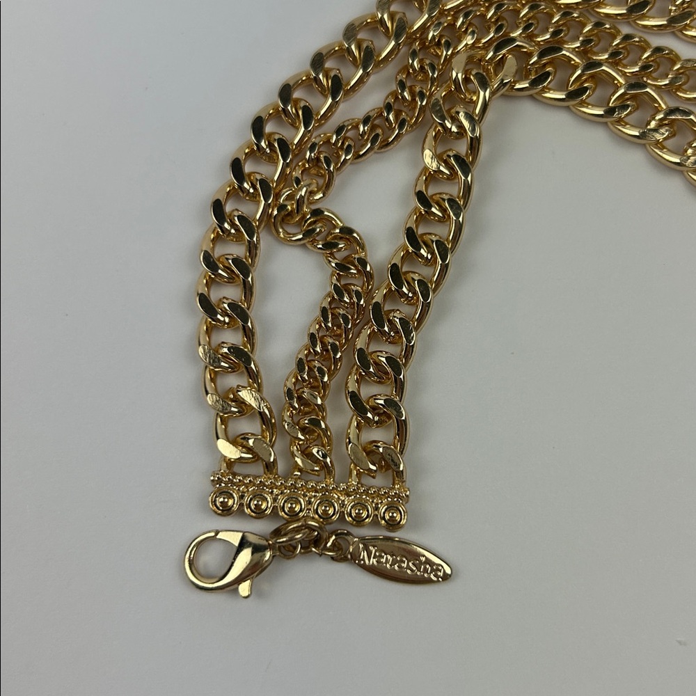 Natasha Elegant Gold 3 Chain Necklace Gem Accents Old Money Vibes 18” - Picture 6 of 6